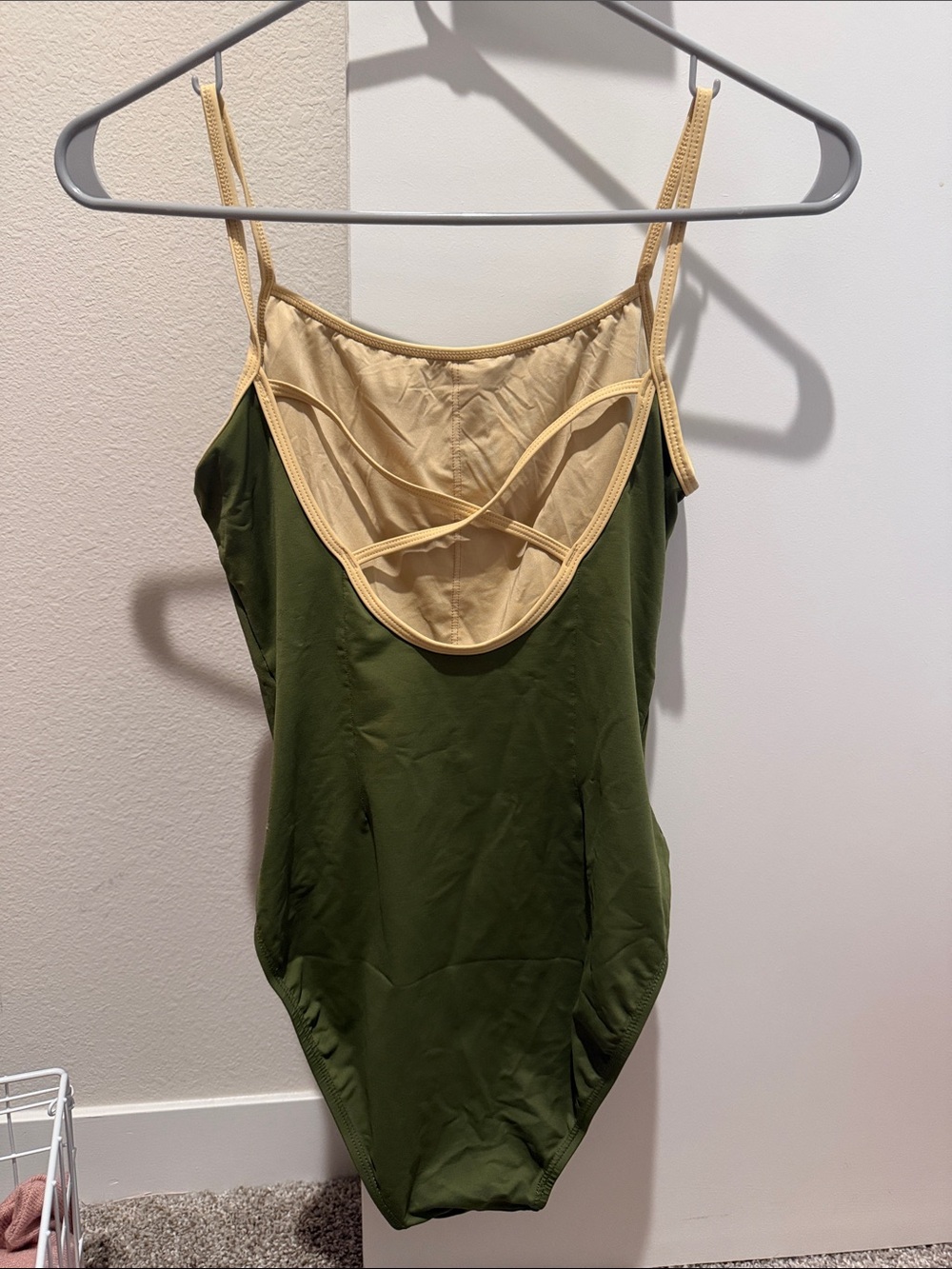Olive Green One-Piece leotard with Pale Yellow Trim - Picture 2 of 2